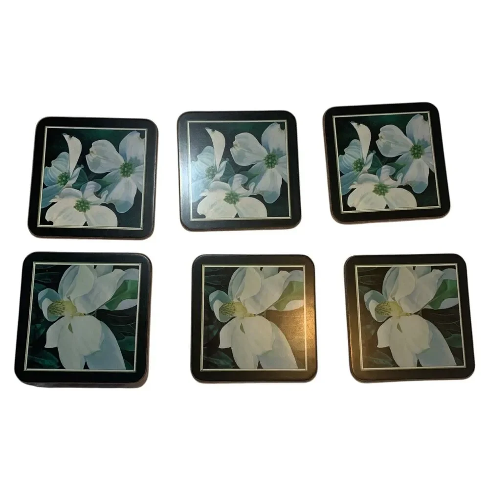 Pimpernel Vintage Magnolia Study Floral Cork Backed Set of 6 Coasters England